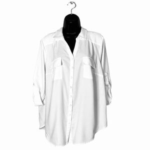 Torrid White Madison Crepe Satin 3/4 Blouse